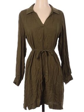 Frank & Oak Long Sleeve Tie Waist Dress Olive Green Small